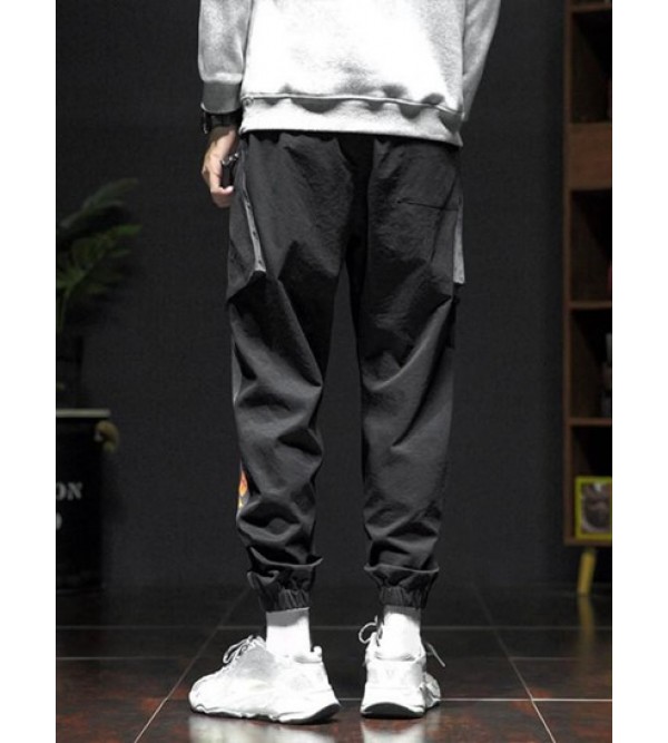 Colorblock Letter Print Cargo Techwear Pants