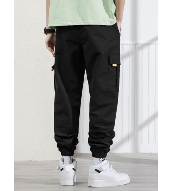 Letter Printed Multi-pockets Design Drawstring Beam Feet Pants