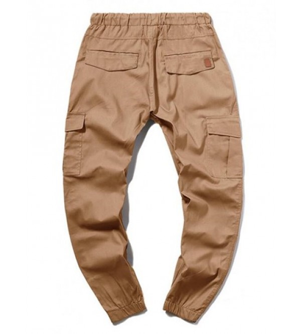 Solid Color Pocket Drawstring Cargo Pants