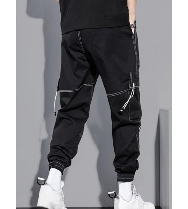Multi-pocket Solid Color Topstitching Streetwear Cargo Pants