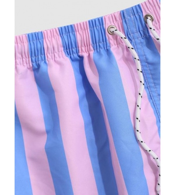 Contrasting Striped Print Beach Shorts