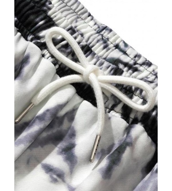 Drawstring Tie Dye Letter Print Shorts