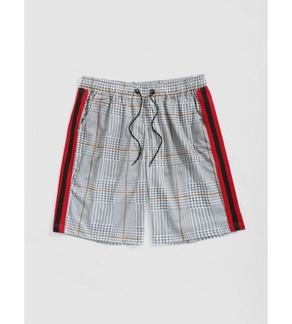 Houndstooth Print Drawstring Casual Shorts