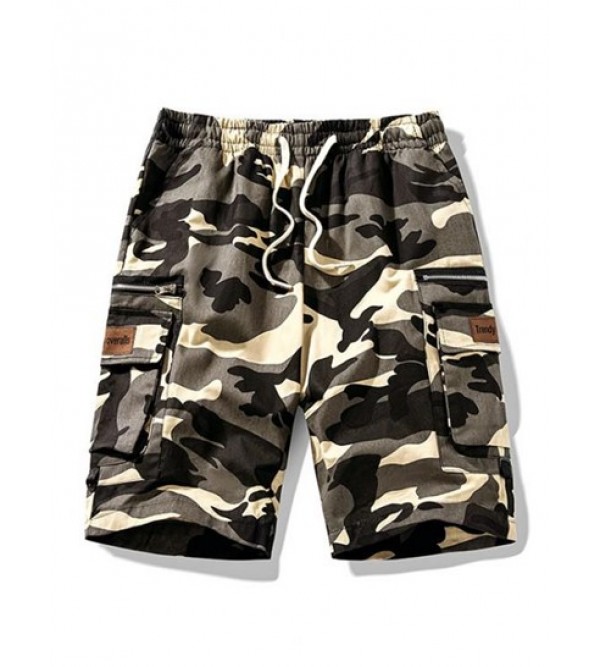 Zipper Multi-pocket Design Drawstring Cargo Shorts