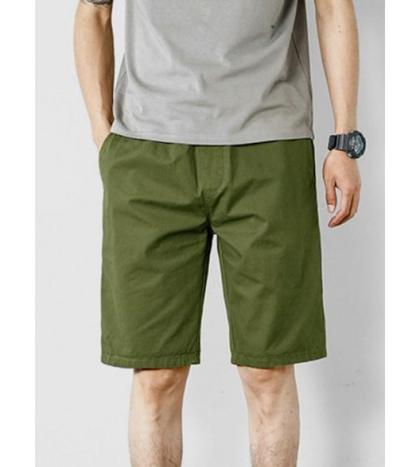 Solid Color Multi-Pocket Drawstring Casual Shorts