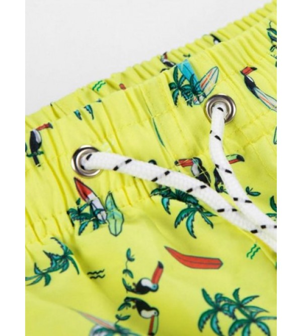 Coconut Print Casual Pockets Drawstring Beach Shorts