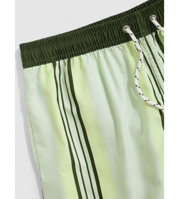 Striped Print Drawstring Vacation Shorts