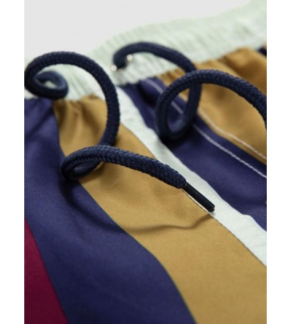 Drawstring Striped Pocket Beach Shorts