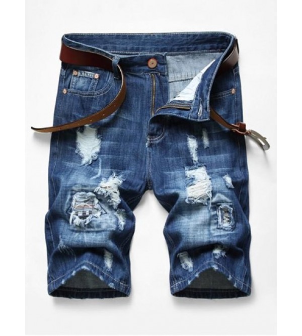 Patchworks Ripped Decoration Denim Shorts