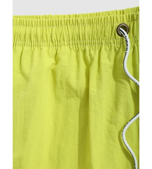 Solid Color Label Design Casual Drawstring Shorts