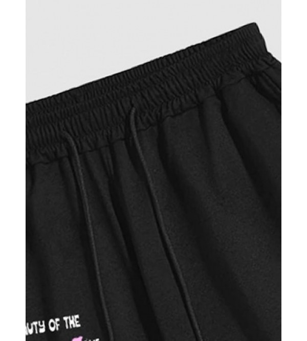 Slogan Smile Face Graphic Cotton Shorts