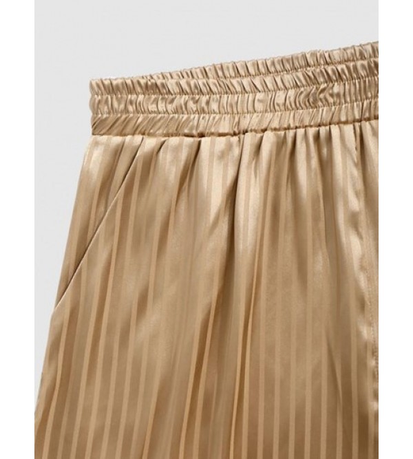 Vertical Stripe Silky Satin Shorts