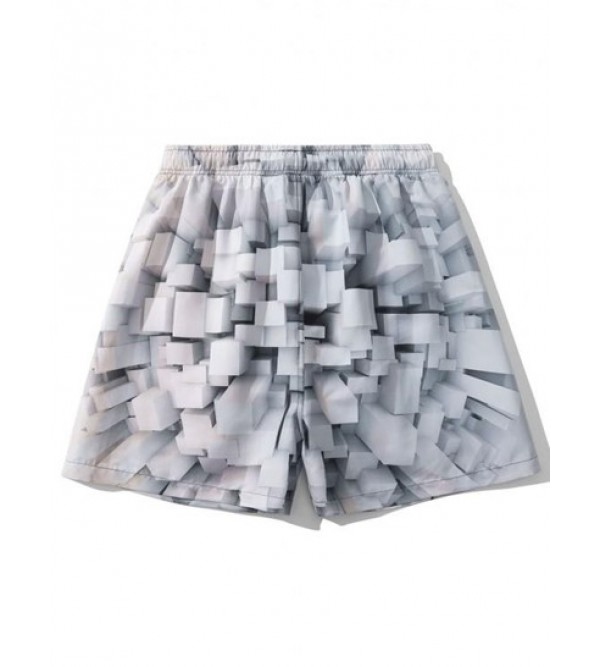Cubist Geometric 3D Pattern Shorts