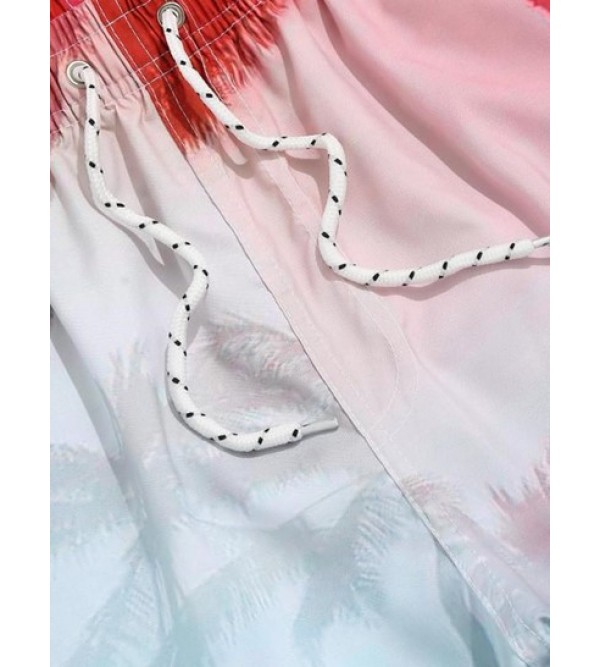 Coconut Tree Print Pocket Drawstring Shorts