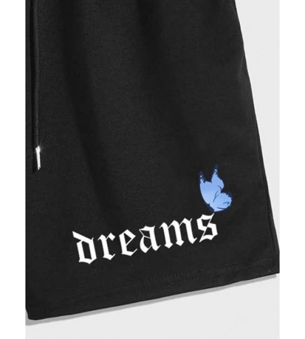 Drawstring Cotton Butterfly DREAMS Graphic Sweat Shorts