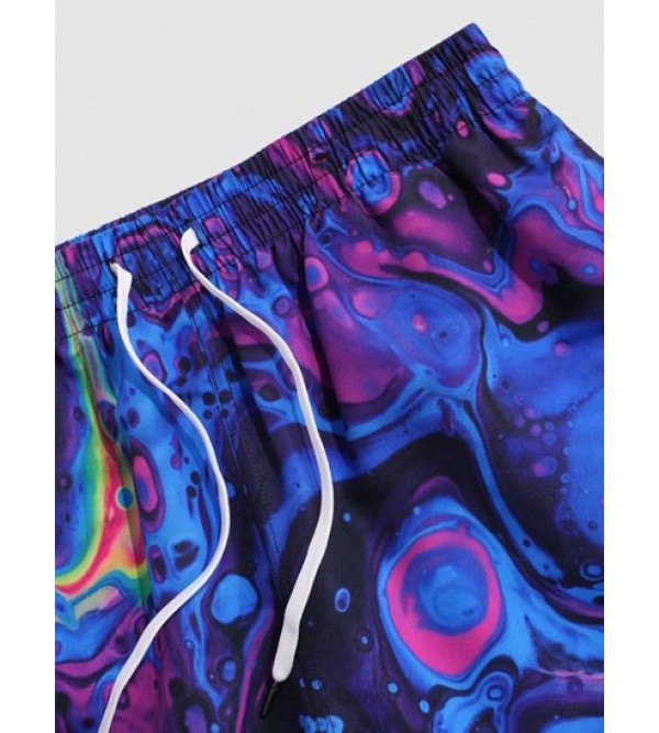 Drawstring Iridescence Print Vacation Shorts