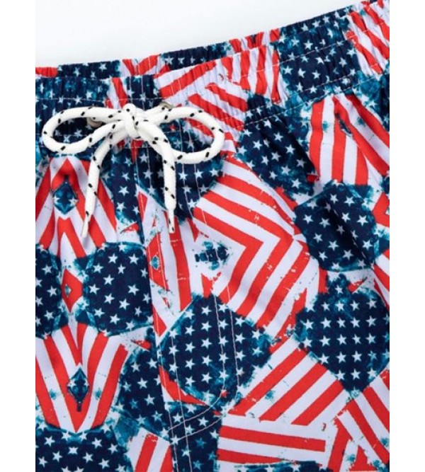 Drawstring Pockets American Flag Casual Shorts