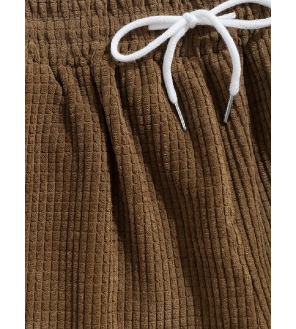 Pure Color Drawstring Corduroy Shorts