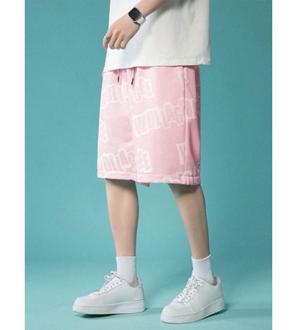 Contrast Letter Print Drawstring Shorts