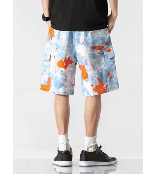 Tie Dye Print Applique Detail Streetwear Cargo Shorts