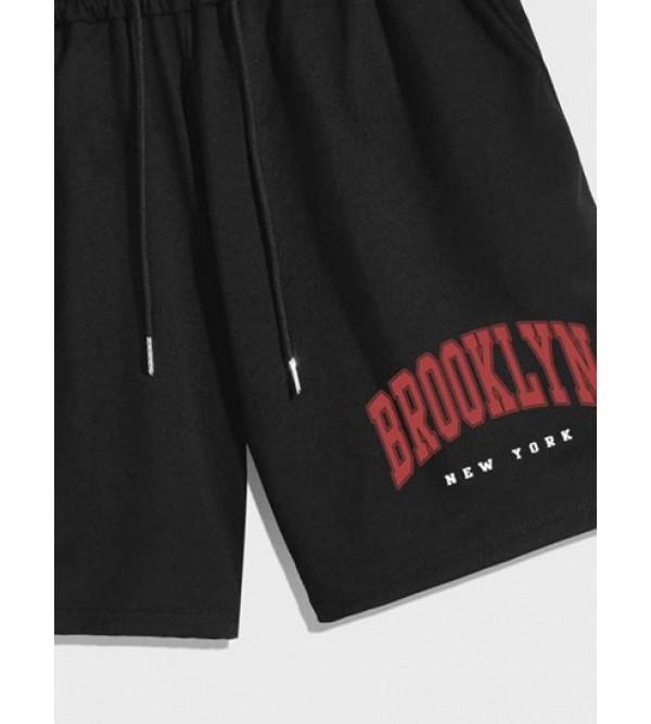 BROOKLYN Letter Printed Casual Drawstring Shorts