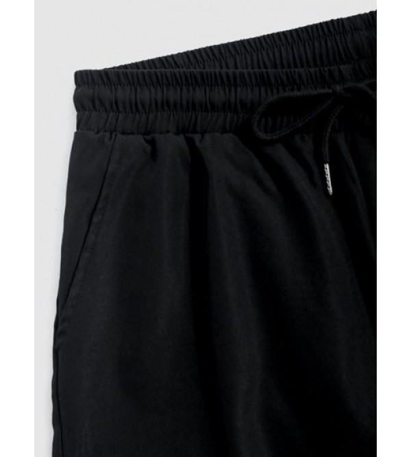 Casual Solid Color Drawstring Pockets Shorts