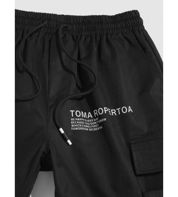 Letter Graphic Buckle Drawstring Streetwear Cargo Shorts