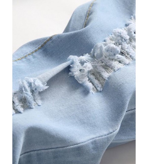 Faded Color Distressed Denim Jeans