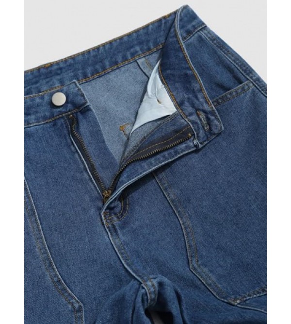 Loose Straight Leg Zipper Fly Jeans