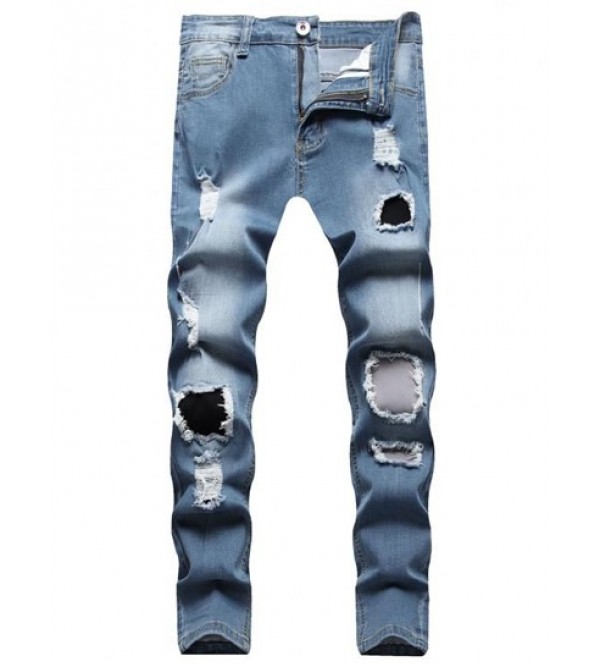 Ripped Patch Zipper Casual Jeans