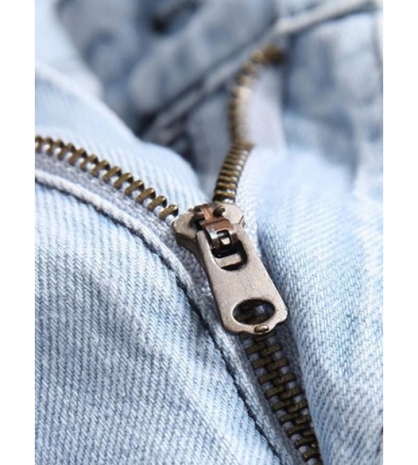 Ripped Pockets Faded Demin Jeans