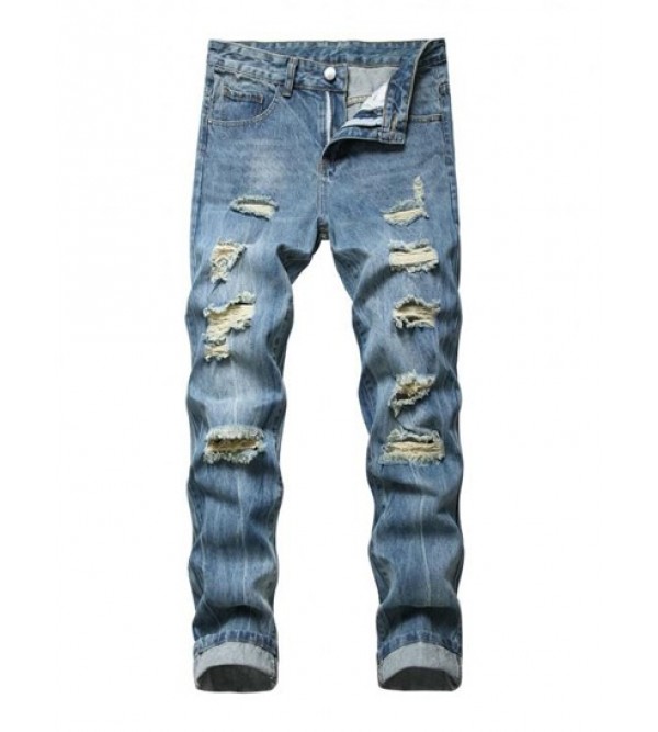 Zip Fly Distressed Jeans