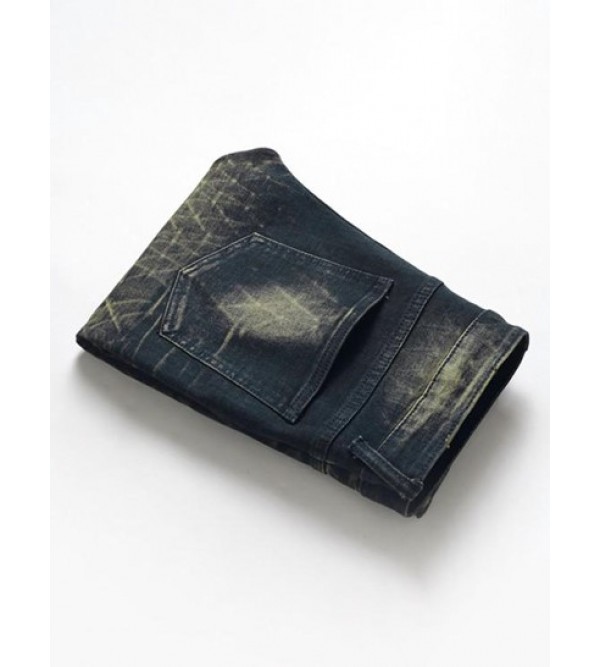 Rhombus Pattern Retro Pockets Jeans