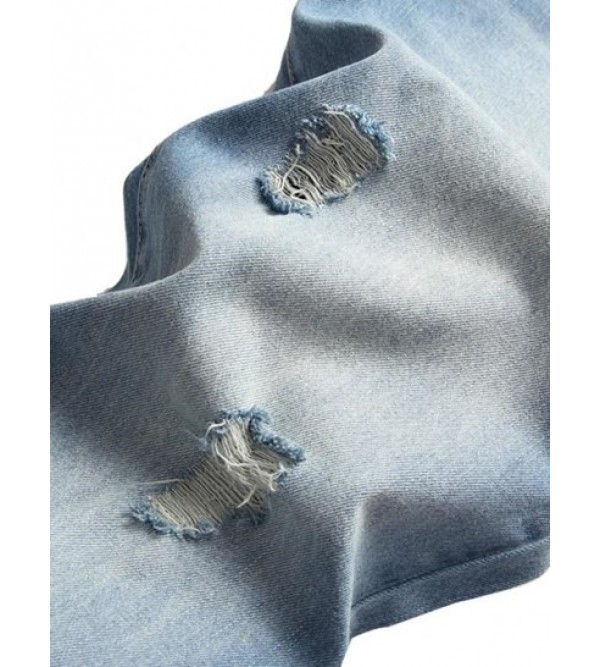 Ripped Pockets Zipper Button Jeans