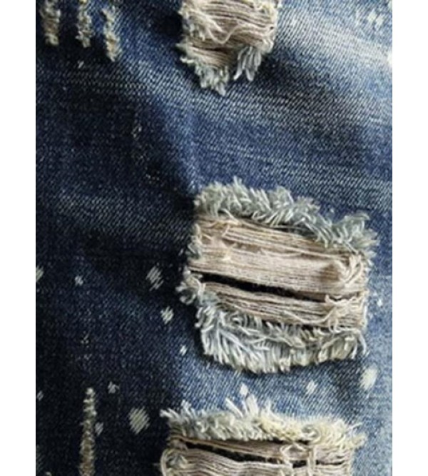 Splash Print Frayed Ripped Denim Shorts