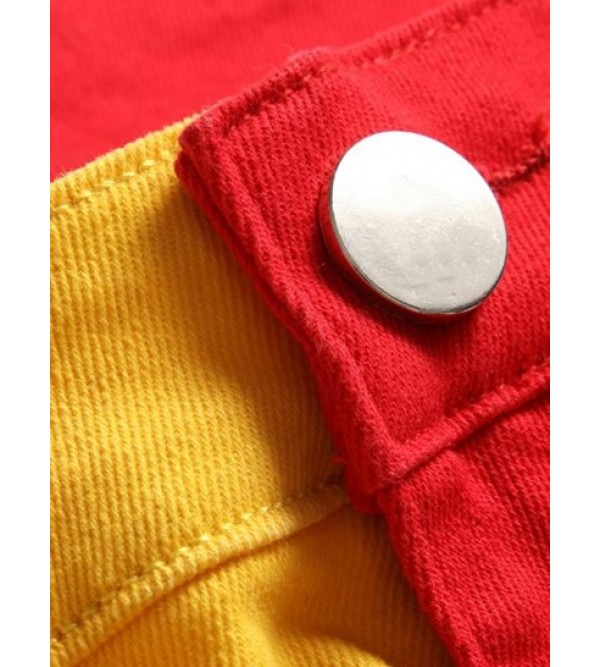 Colorblock Two Tone Zipper Fly Jeans