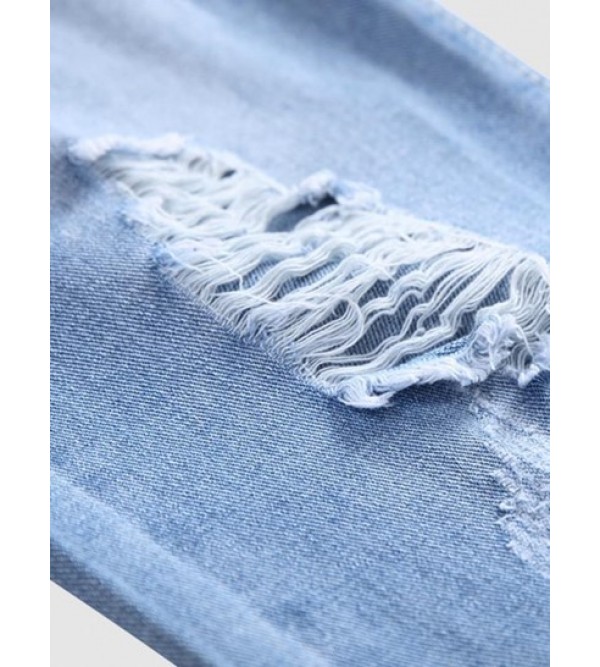 Destroyed Design Zipper Fly Cuffed Jeans