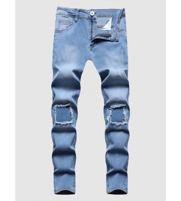 Contrast Ripped Patch Pocket Casual Jeans