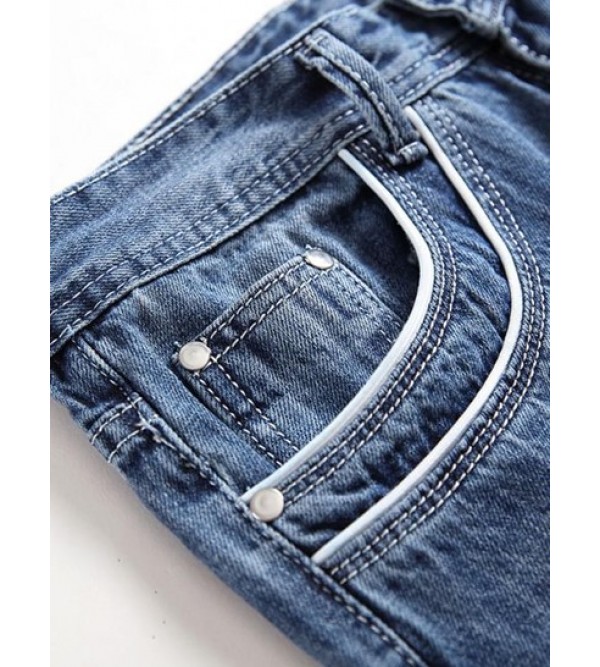 Contrasting Trim Scratch Jeans