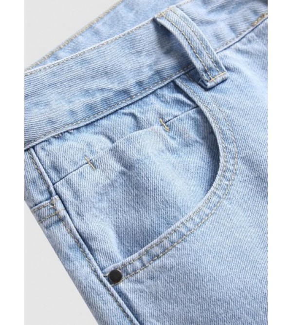 Hidden Zipper Ripped Light Wash Jeans