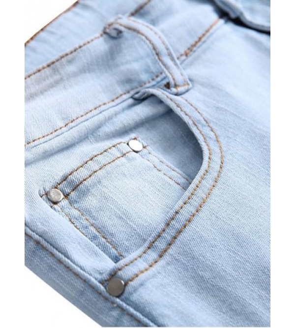 Flower Embroidered Ripped Long Denim Pants