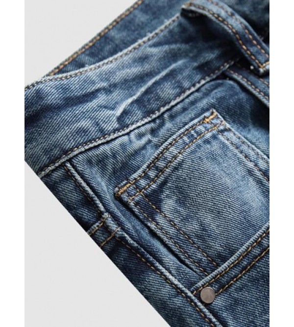 Ripped Design Cuffed Zippered Jeans