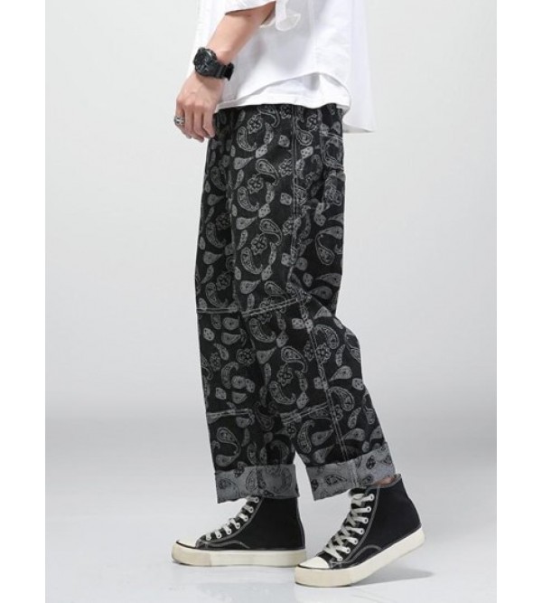 Y2K Aesthetic Paisley Flower Print Straight Leg Jeans