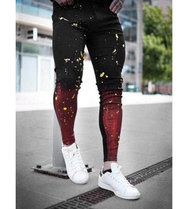 Colorblock Splash Paint Pattern Casual Jeans