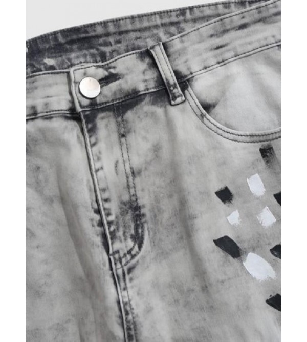 Splatter Paint Distressed Zipper Fly Jeans