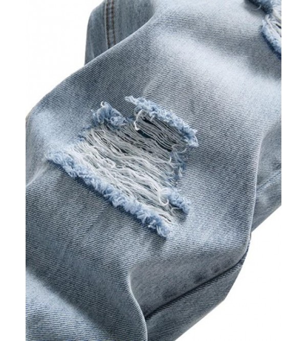 Retro Ripped Zipper Fly Pockets Casual Jeans