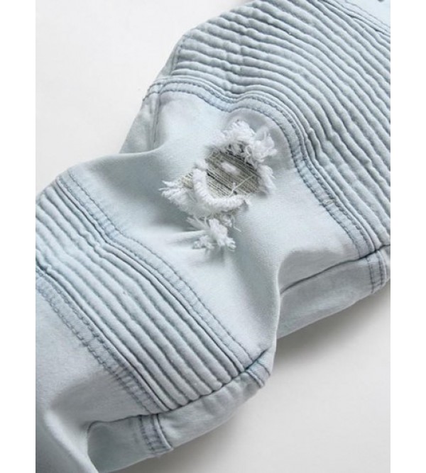 Ripped Zipper Pockets Casual Jeans