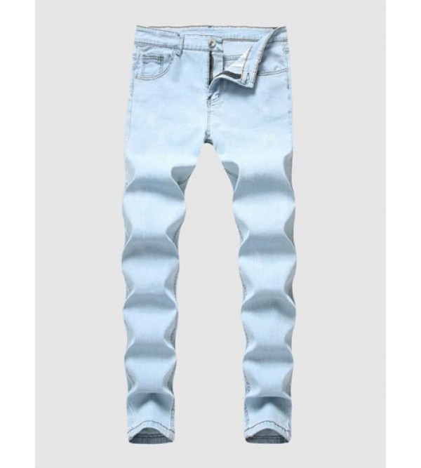 Zipper Fly Frayed Jeans