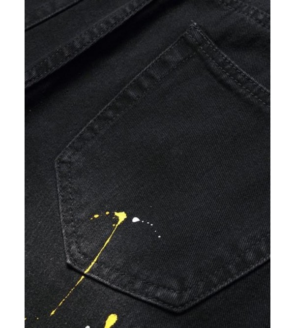 Frayed Paint Splatter Drippy Jeans