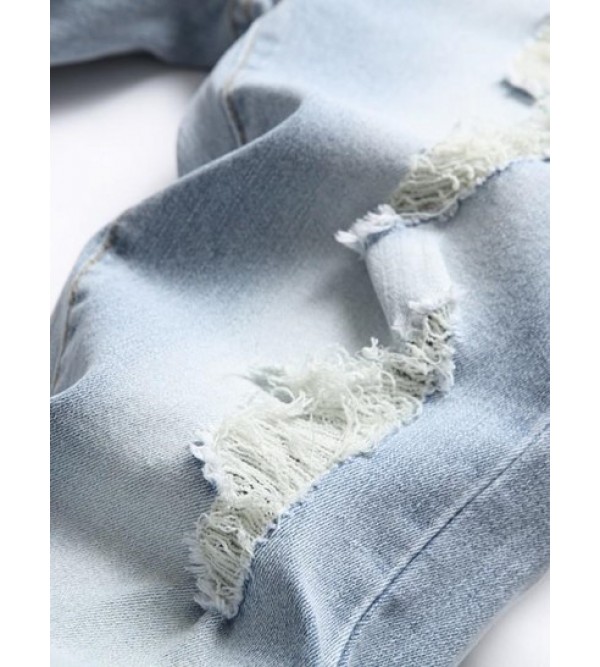 Zipper Fly Distressed Frayed Jeans